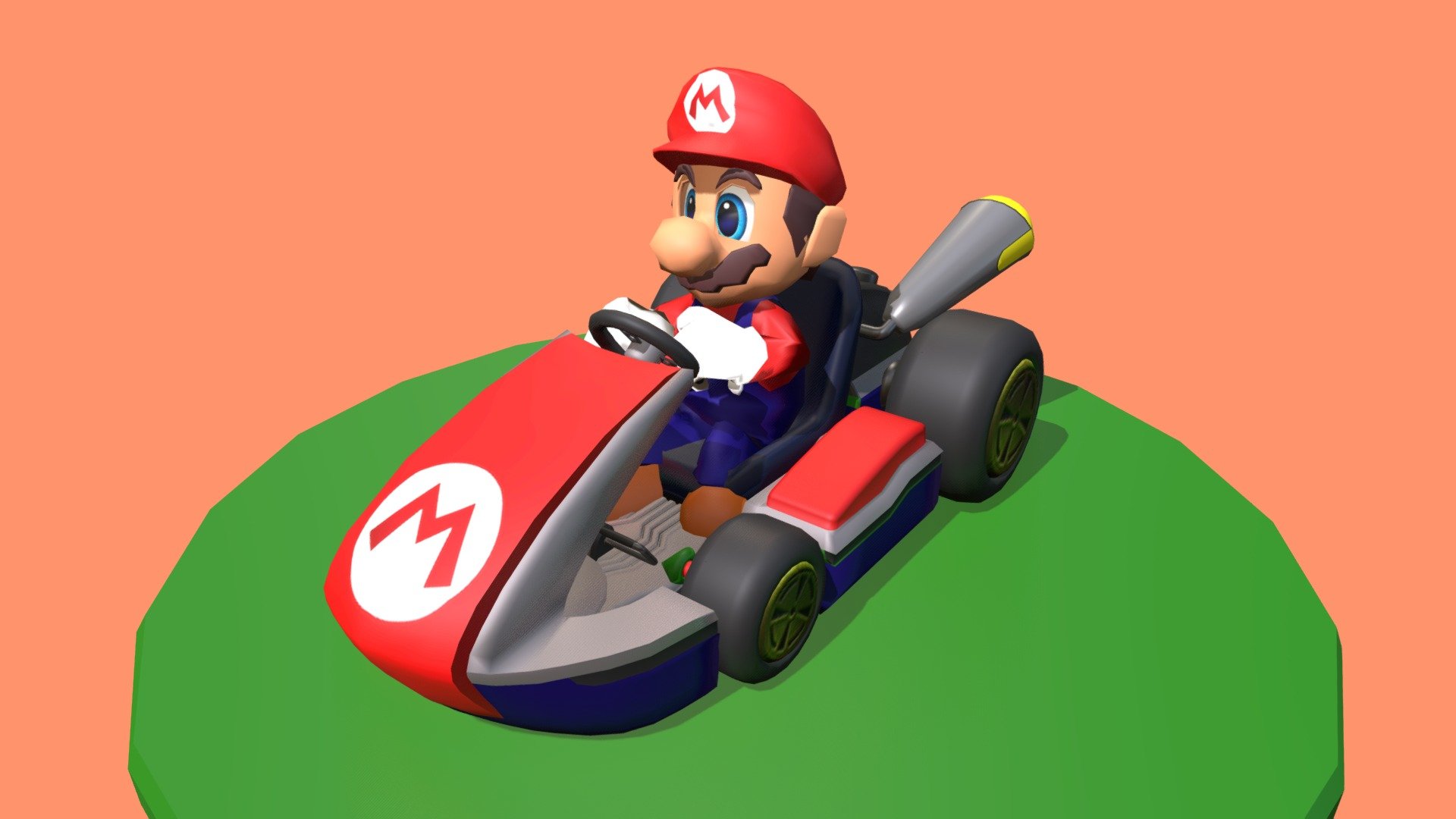 This is a Mario Kart 8 low poly 3D model. That will enhance detail to any of your rendering projects. The model has a fully textured and detailed design that allows for close-up renders, and was originally modeled,texturized in Autodesk Maya 2018 and rendered with Arnold. The model only have Uvs dones in the marios eyes, hat ,car logo,and wheels&hellip; and it contains all the textures. It very cute model it is very colourful. 

This model can be used for any type of work as: low poly or high poly project, videogame, render, video, animation, film…This is perfect to use like a part of car race scene or for a postcard image with other decoration such as another mario characters… Also you can print it such as 3d sculpture.

This contains a .fbx. and all the textures.

I hope you like it, if you have any doubt or any question about it contact me without any problem! I will help you as soon as possible, if you like it I will aprecciate if you could give your personal review! Thanks - Mario Kart 8 - Buy Royalty Free 3D model by Ainaritxu14 3d model