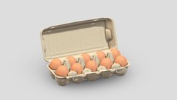 Supermarket Container Eggs 02 Low Poly PBR food, crate, 12, egg, carton, hard, cook, breakfast, meal, eggs, dozen, kitchen, groceries, twelve, scrambled, boiled, 3d, container, shelled