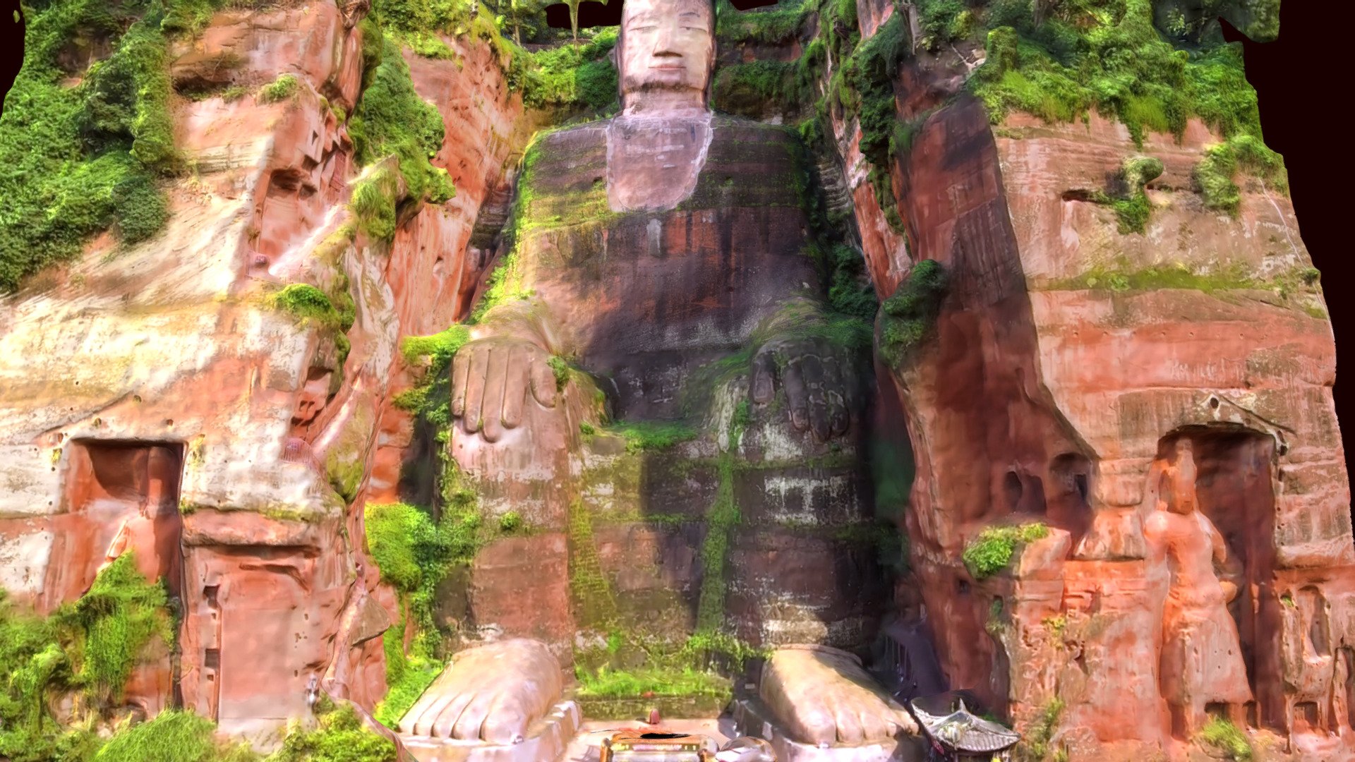 The Leshan Giant Buddha is a 71 metre tall stone statue, built between 713 and 803 (during the Tang dynasty). It is carved out of a cliff face of Cretaceous red bed sandstones that lies at the confluence of the Min River and Dadu River in the southern part of Sichuan Province in China, near the city of Leshan. The stone sculpture faces Mount Emei, with the rivers flowing below its feet. It is the largest and tallest stone Buddha statue in the world and it is by far the tallest pre-modern statue in the world. It is over 4-kilometre from the Wuyou Temple.

The Mount Emei Scenic Area, including Leshan Giant Buddha Scenic Area, has been listed as a UNESCO World Heritage Site since 1996.

Model made by photogrammetry 3d model
