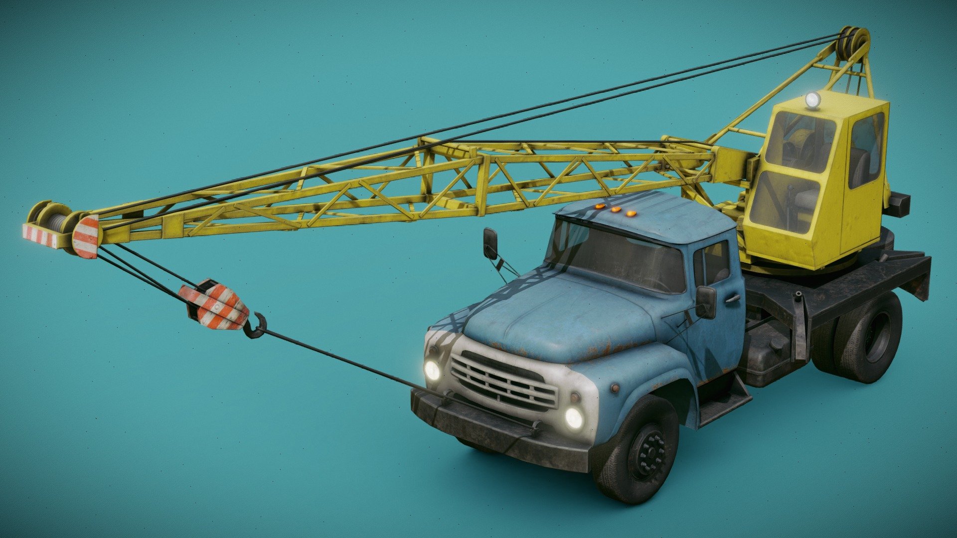Cable-controlled crane mounted on a truck-type carrier. Designed to be easily transported to a site and use with different types of load and cargo with little or no setup or assembly - Mobile Crane - Buy Royalty Free 3D model by Mateusz Woliński (@jeandiz) 3d model