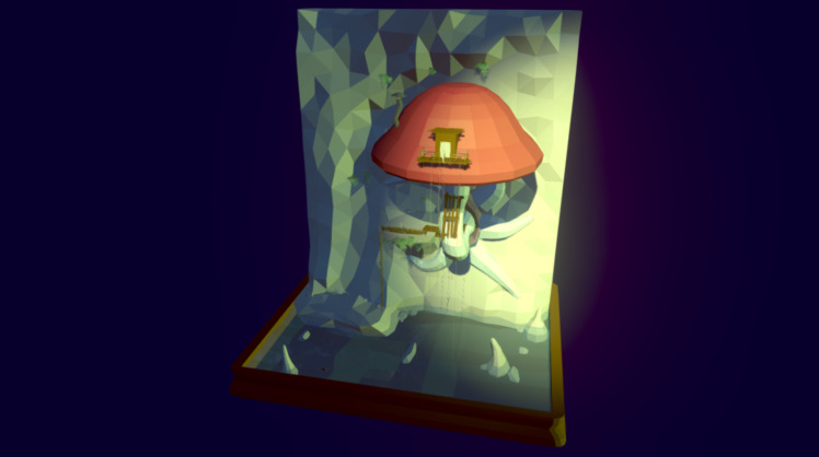 A house made from hollowed out giant mushroom cap in a cavern 3d model