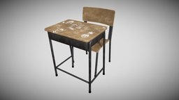 School Table and Chair (Dirty Version) vfx, school, film, prop, unreal, furniture, table, dirty, classroom, architecture, asset, game, chair, low, poly, environment