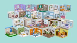 Cozy Cartoon Rooms Interior office, room, bathroom, beauty, apartment, furniture, greenhouse, props, kitchen, environments, frontyard, childrensroom, architecture, cartoon, asset, blender, house, home, stylized, modular, studyroom, noai