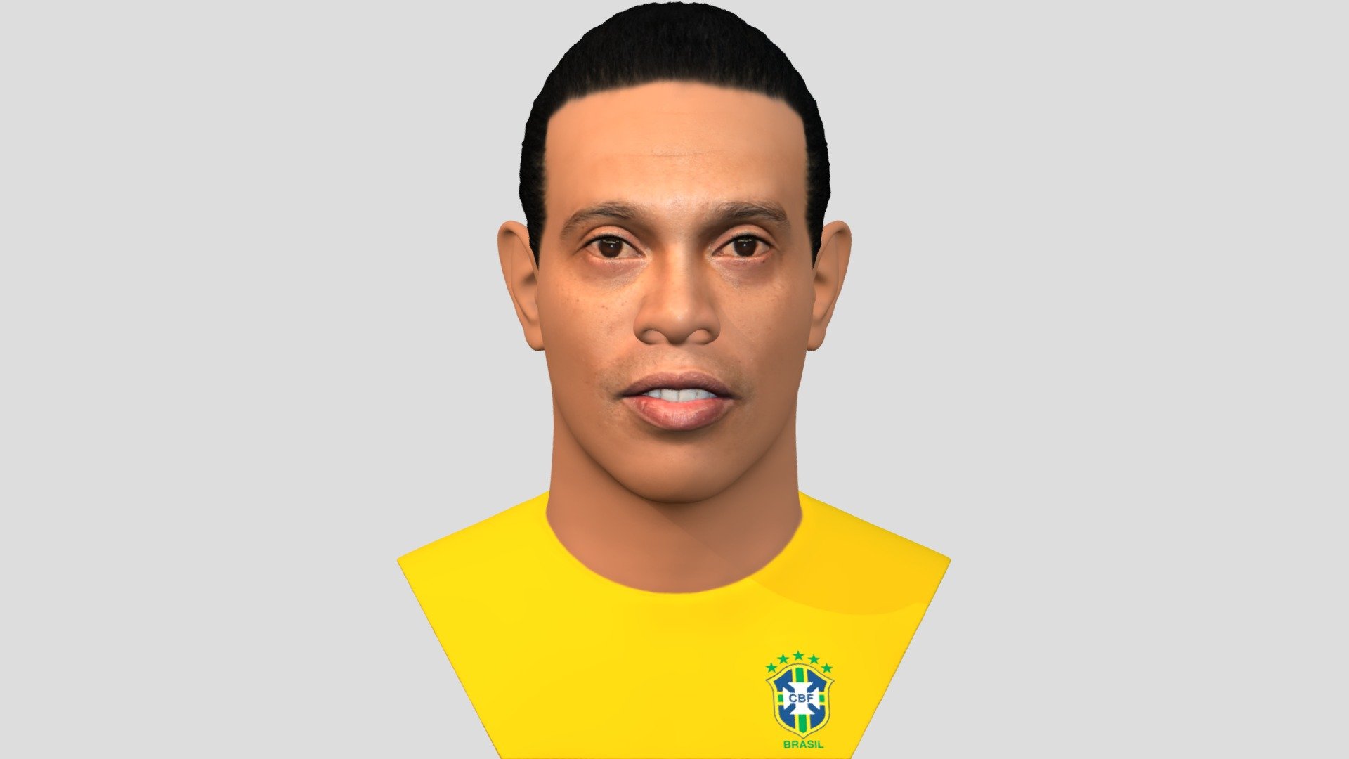 Here is Ronaldinho bust 3D model ready for full color 3D printing. The model current size is 5 cm height, but you are free to scale it. Zip file contains obj with texture in png. The model was created in ZBrush, Mudbox and Photoshop.

If you have any questions please don’t hesitate to contact me. I will respond you ASAP. I encourage you to check my other celebrity 3D models 3d model