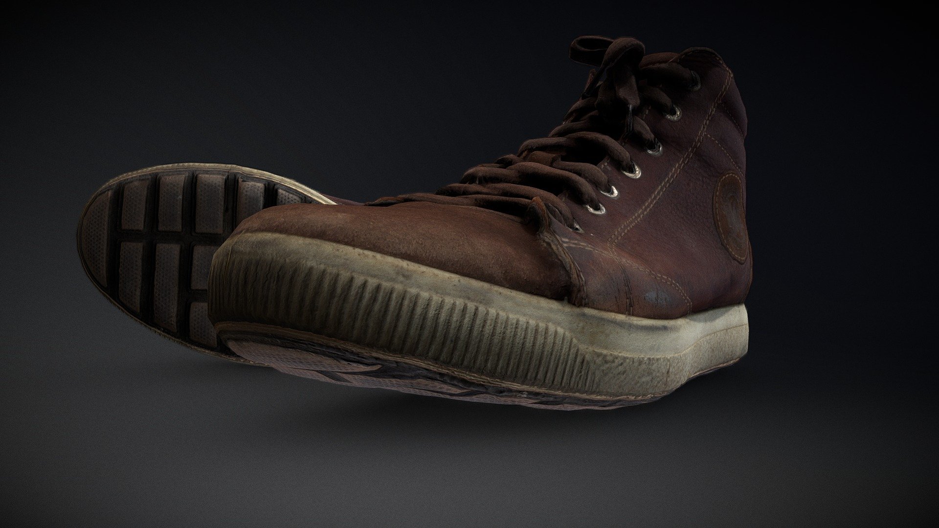 3d Artist: Denis Yakimuk
Boot, 3D scanned with a turntable, lots of polarized lights, and a single Canon 700D (140 photos). 
Cleanup and retopology to quads in 3DCoat. PBR workflow in 3DCoat to create specularity, roughness, and metal maps 3d model