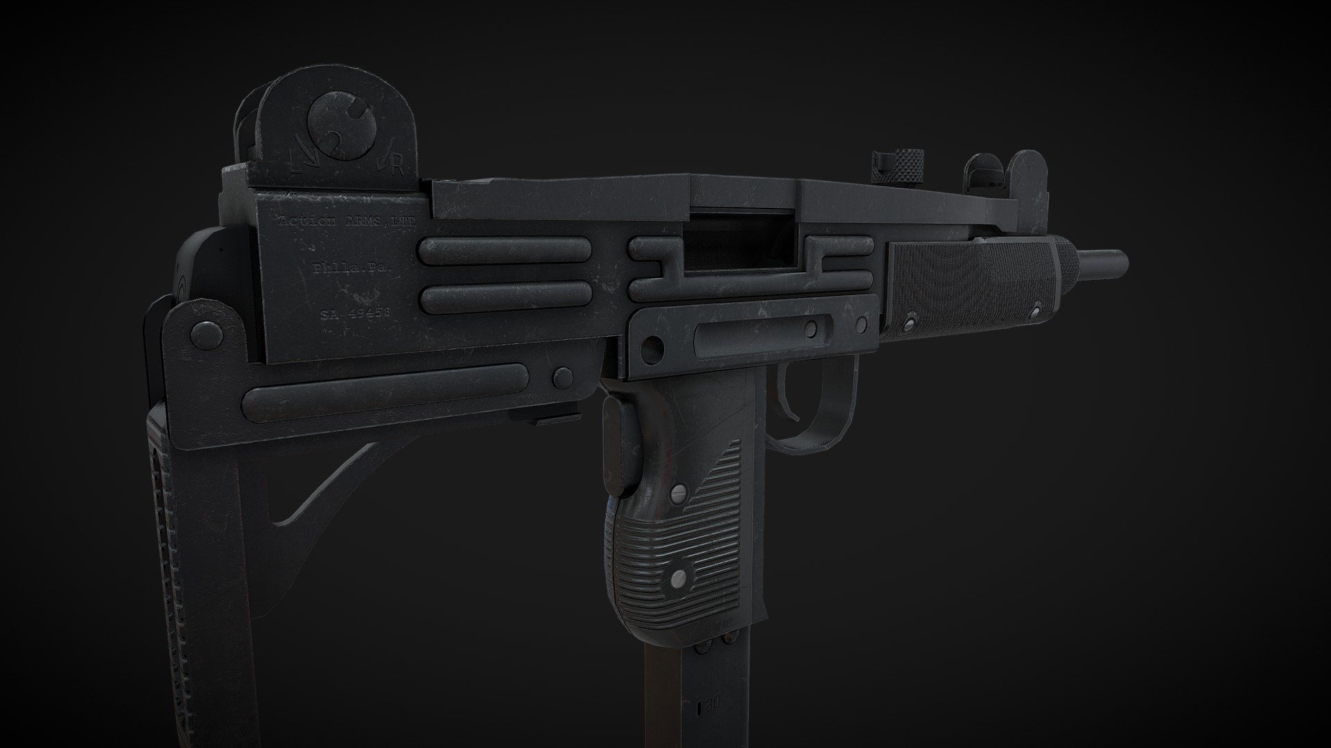 IMI UZI Model B modelled using blender and textured using substance painter.
The model is rigged and has a animation for extended stock.

UZI = 17,761 Tris
UZI Magazine = 1,012 Tris
Bullet = 572 Tris

2 Material with 5 textures.
1 Material for the gun with 4k textures.
1 Material shared by the magazine and the bullet with 1K textures - UZI - Download Free 3D model by Gintoki1234 3d model