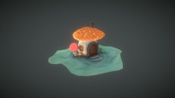 mushroom house mushroom, lowpoly, low, house