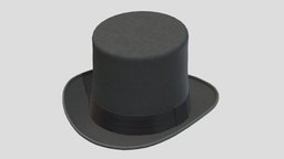 Top Hat 2 Low Poly PBR Realistic hat, style, cap, vintage, fashion, top, classic, equipment, vr, ar, accessory, realistic, head, costume, formal, elegance, bowler, character, asset, game, 3d, pbr, low, poly, male, clothing, black