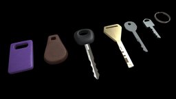 Lowpoly Keys b3d, key, tag, chest, prop, lock, open, keyring, nfc, blender, lowpoly, model, gameasset, simple, door