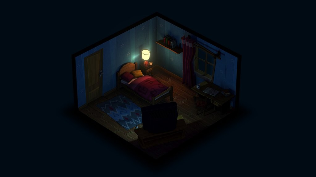 Children's bedroom for Low Poly Challenge: Isometric Room

Modeling in 2507 poly or 5052 tris
There are 2 textures 4096x4096 and 2 textures 1024x1024:
1 bedroom texture
1 texture objects
1 exterior texture with alpha
1 texture volume light with alpha

I made the textures with Photoshop, do the lights with Mental Ray and Render to Texture 3d model