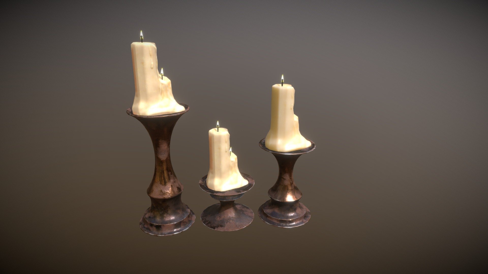 Antique Copper Candlestick Set 3D Model. This model contains the Antique Copper Candlestick Set itself 

All modeled in Maya, textured with Substance Painter.

The model was built to scale and is UV unwrapped properly. 

Contains TWO (2) Texture Sets: One for the candle and one for the Candle Holder  

⦁   11709 tris. 

⦁   Contains: .FBX .OBJ and .DAE

⦁   Model has clean topology. No Ngons.

⦁   Built to scale

⦁   Unwrapped UV Map

⦁   4K Texture set

⦁   High quality details

⦁   Based on real life references

⦁   Renders done in Marmoset Toolbag

Polycount: 

Verts 5991

Edges 11883

Faces 5928

Tris 11709 

If you have any questions please feel free to ask me 3d model