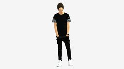Teenager in black clothes and sneakers 0208 style, white, people, clothes, miniatures, realistic, teenager, sneakers, character, 3dprint, model, man, black