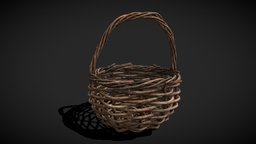 Wooden Root Basket storage, cute, cg, basket, viking, medieval, bag, rustic, detailed, vr, wicker, cgcookie, straw, pbr, wood, container