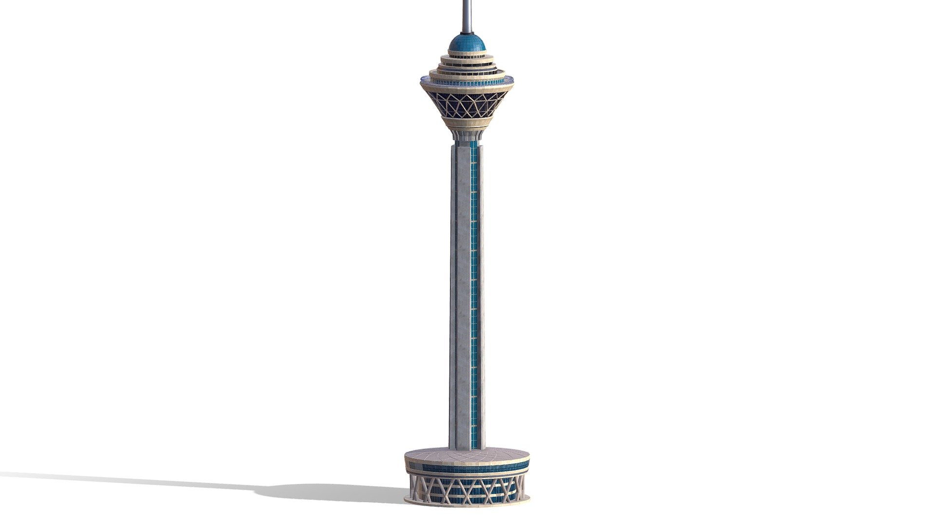 The Milad Tower, also known as the Tehran Tower, is a multi-purpose tower in Tehran, Iran. It is the sixth-tallest tower and the 24th-tallest freestanding structure in the world 3d model