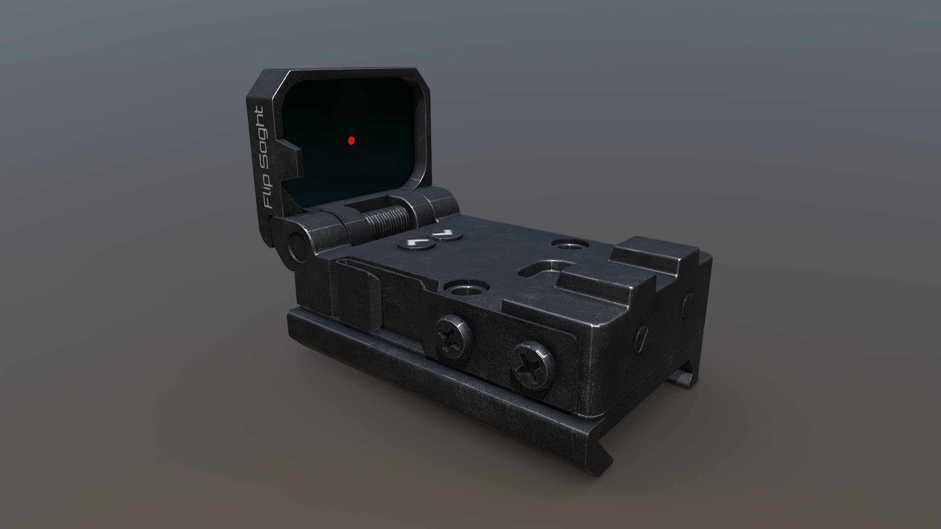Model of the NcSTAR Flip Dot Folding Collimator Sight with minor changes.

Polygons: 6408

Vertices: 7066

When triangulated, the model will have 14194 triangles.

Materials: 2

Template textures PBR Metallic Roughness (With Diffuse, Normal, Metallic, Roughness and Height maps).

Textures per 1 material: 5



The base of the sight and the frame of the sight have different meshes, so the frame has the ability to fold. Also, if you don't need such a point in the sight in the form of a regular mesh, the point is a separate object, so you can delete it.



Created in Blender 2.93.1 and Substance Painter 7.1.1 - Flip Collimator Sight - 3D model by M4nT1Core 3d model
