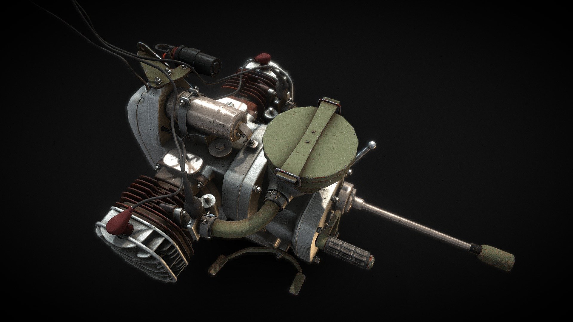 Gameready model.
Heavy Soviet motorcycle engine from the Second World War.
- LowPoly, HighPoly – 3ds Max, ZBrush, Bake – Marmoset Toolbag 3, Texturing – Substance Painter, Render – Marmoset.
- 31.308 tris.
- 1 x 4K texture set.
- Average texel density ~780px/m.
I hope you will like it!!))) - Motorcycle_U72_engine - 3D model by Max Vaskrasenski (@max_voskresensky) 3d model