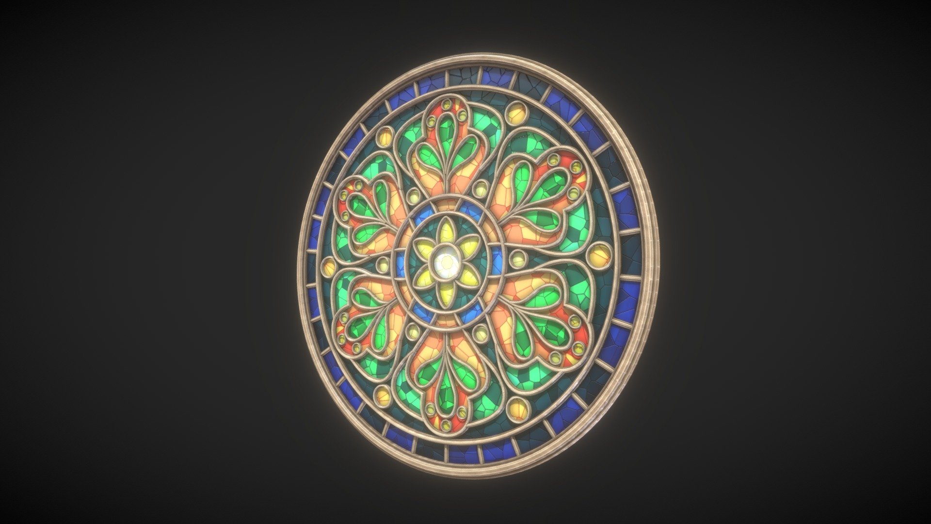 Round Gothic Rose Window 3D Model is completely ready to be used in your games, animations, films, designs etc.  

All textures and materials are included and mapped in every format. The model is completely ready for visualization in any 3d software and engine.  

Technical details:  


File formats included in the package are: FBX, OBJ, GLB, PLY, STL, ABC, DAE, BLEND, gLTF (generated), USDZ (generated)
Native software file format: BLEND
Render engine: Eevee
Polygons: 163,816
Vertices: 181,652
Textures: Base, Metallic, Mixed AO, Normal, Roughness
All textures are 2k resolution.

Note:  


Two versions of the model are included: 2-sided window (polygons: 163,816, vertices: 181,652) and 1-sided window (polygons: 81,908, vertices: 90,763).
 - Round Gothic Rose Window 3D Model - Buy Royalty Free 3D model by 3DDisco 3d model