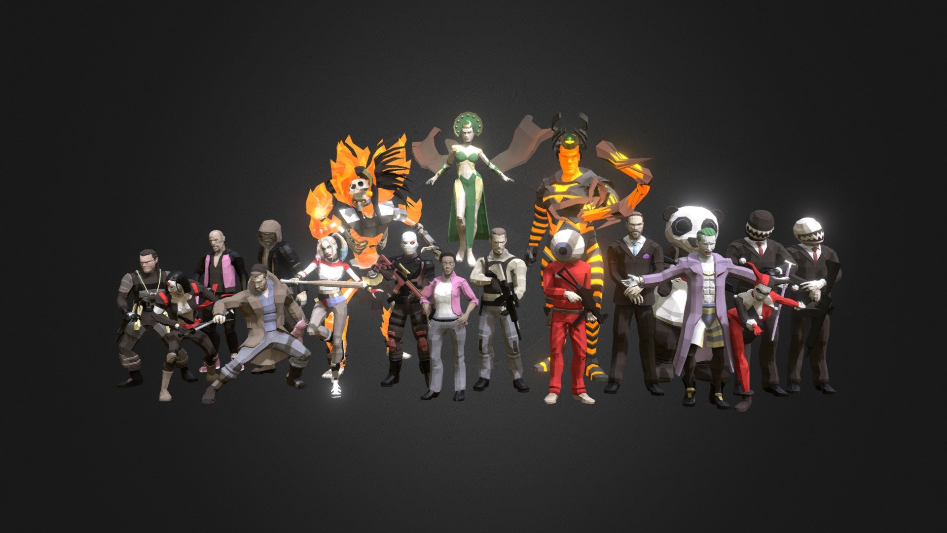 The entire cast of Suicide Squad (2016) in 3D! I may come back in and add a few more minor characters later 3d model
