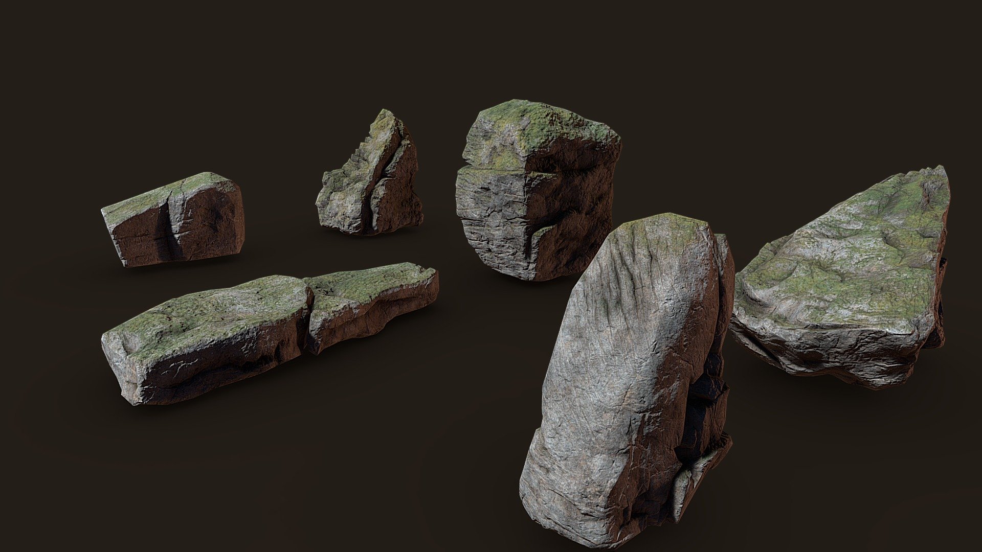 Realistic Rocks - LowPoly
Centered at origin in real world scale. Clean UVs, fully unwrapped, No overlaps. Materials and textures 4096 Pixel.

Content:
- 4K textures with and without moss
- SM_LittleRock_01 
- SM_LittleRock_02
- SM_LittleRock_03
- SM_LittleRock_04
- SM_LittleRock_05
- SM_LittleRock_06

Enjoy the models, and leave a feedback, please 3d model