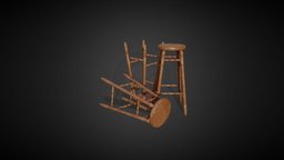 Tavern Round Chair medieval, tavern, furniture, props, chair, wood, free