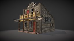 Bank Low Poly PBR west, wild, western, bank, wood, building