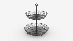 Two tier display basket with legs room, food, empty, style, two, household, basket, vase, display, wire, fruits, kitchen, cooking, tier, dinning, serving, 3d, pbr, design, dark