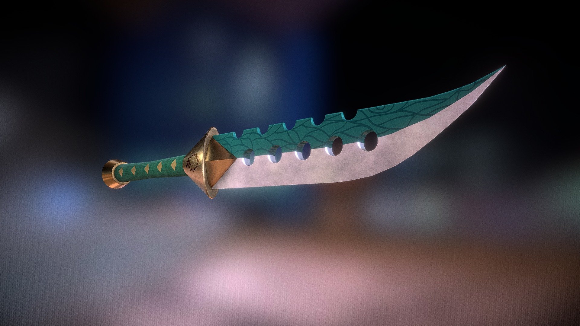 Lostvayne is a curved shortsword with the Dragon tattoo emblem into its hilt and five holes along the middle of the sharp blade, and 5 half-moon holes along the other side of the blade. The blade is split into two different colors, the sharp part is silver and the opposite is a dark green moss. When Meliodas uses Assault Mode, the blade of Lostvayne apparently turns completely red.

Hope you will like it and leave a comment 😀 - Lostvayne - Buy Royalty Free 3D model by Mickael_SASMAZ (@mickael.sasmaz) 3d model