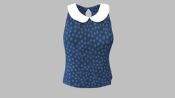 Female Peterpan Collar Top Blouse neck, cute, fashion, girls, top, clothes, pan, summer, collar, peter, sweet, womens, wear, dots, blouse, peterpan, polka, loose, pbr, low, poly, female, sleevless
