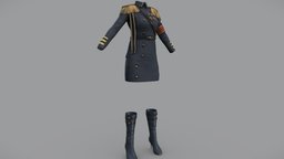 $AVE Female Military Skirt Uniform mini, full, high, army, heel, jacket, skirt, boots, decorated, outfit, calf, highly, character, pbr, military, female, stylized, blue, navy