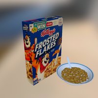 Frosted Flakes Cereal food, cereal, breakfast, milk, flakes, frosted, 3d