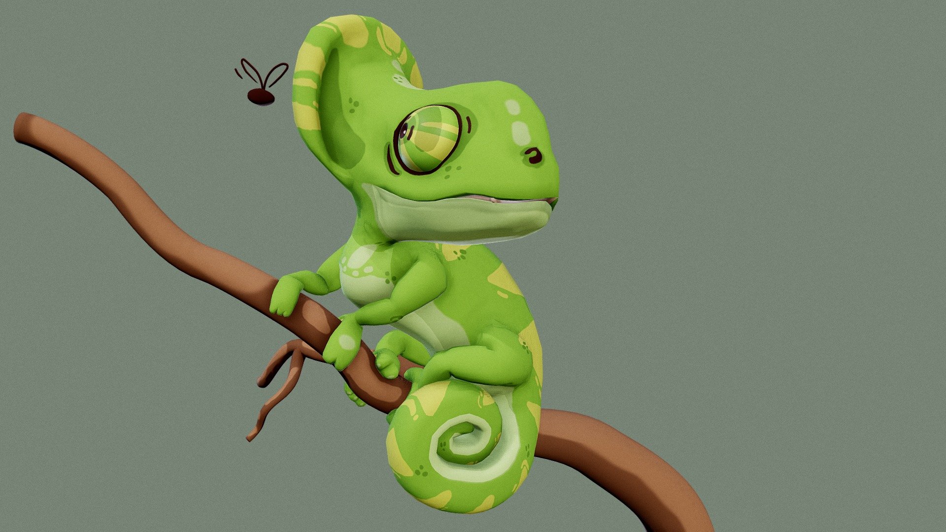 A funny cartoon chameleon.
All models and textures made in Blender. 
Time left ~7h.
An original autor of reference (2D art) Anastasiya Gromova (https://www.instagram.com/lt.fish.art/)
Find there more pretty cartoon animals drawings ^^.


Youtube timelapse (Model creation process): https://www.youtube.com/watch?v=sr6XoAIKnQk - Cartoon Chameleon - 3D model by Cordy 3d model