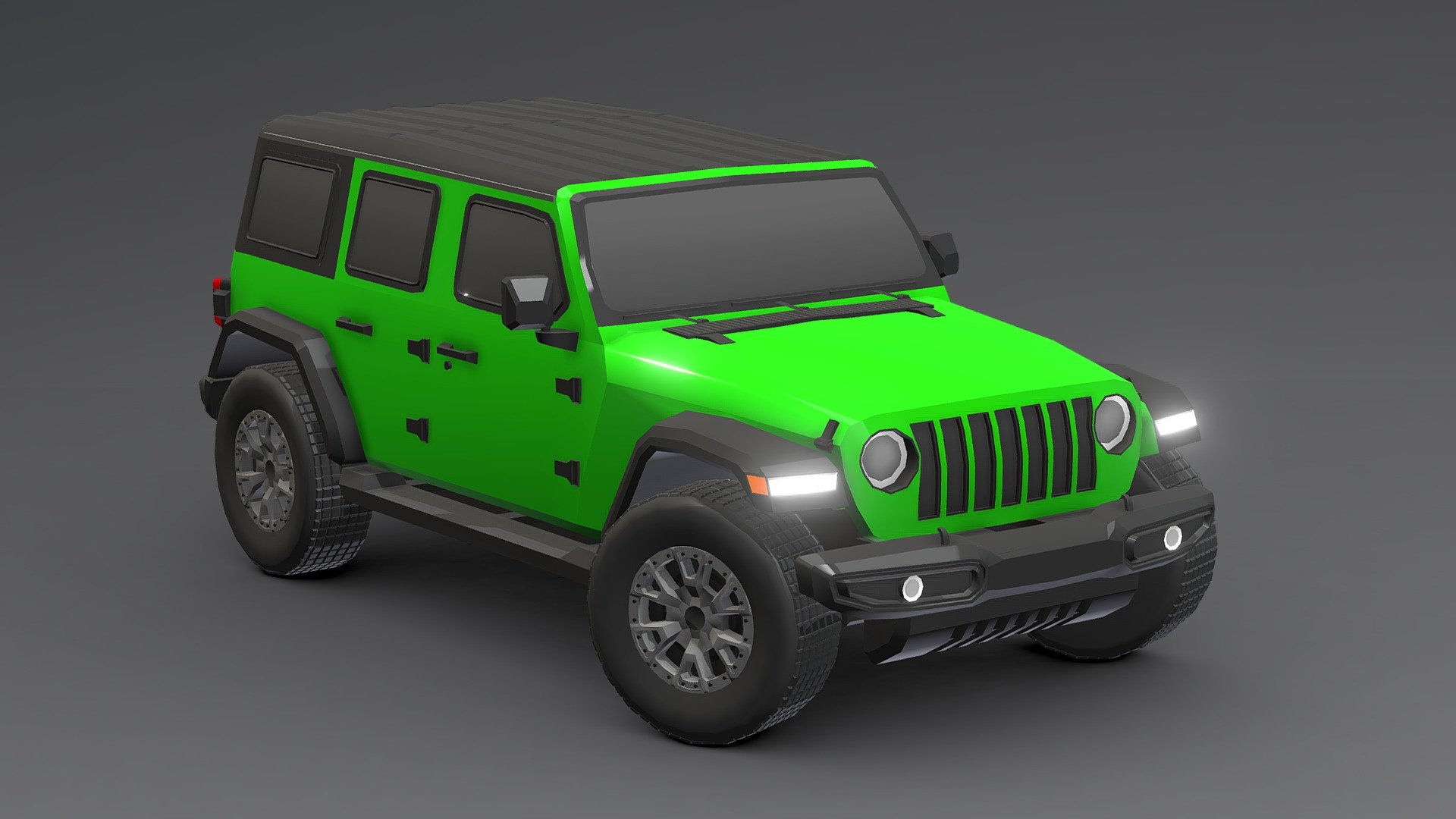 Jeep Wrangler 2022 Low-poly 3D.



You can use these models in any game and project.



This model is made with order and precision.



The color of the body and wheels can be changed.



Separated parts (body. wheel).



Very low poly.



Average poly count: 36/000 Tris.



Texture size: 128/256 (PNG).



Number of textures: 2.



Number of materials: 3.



format: fbx, obj, 3d max.




 - Jeep Wrangler 2022 Low-poly 3D - Buy Royalty Free 3D model by Sidra (@Sidramax) 3d model