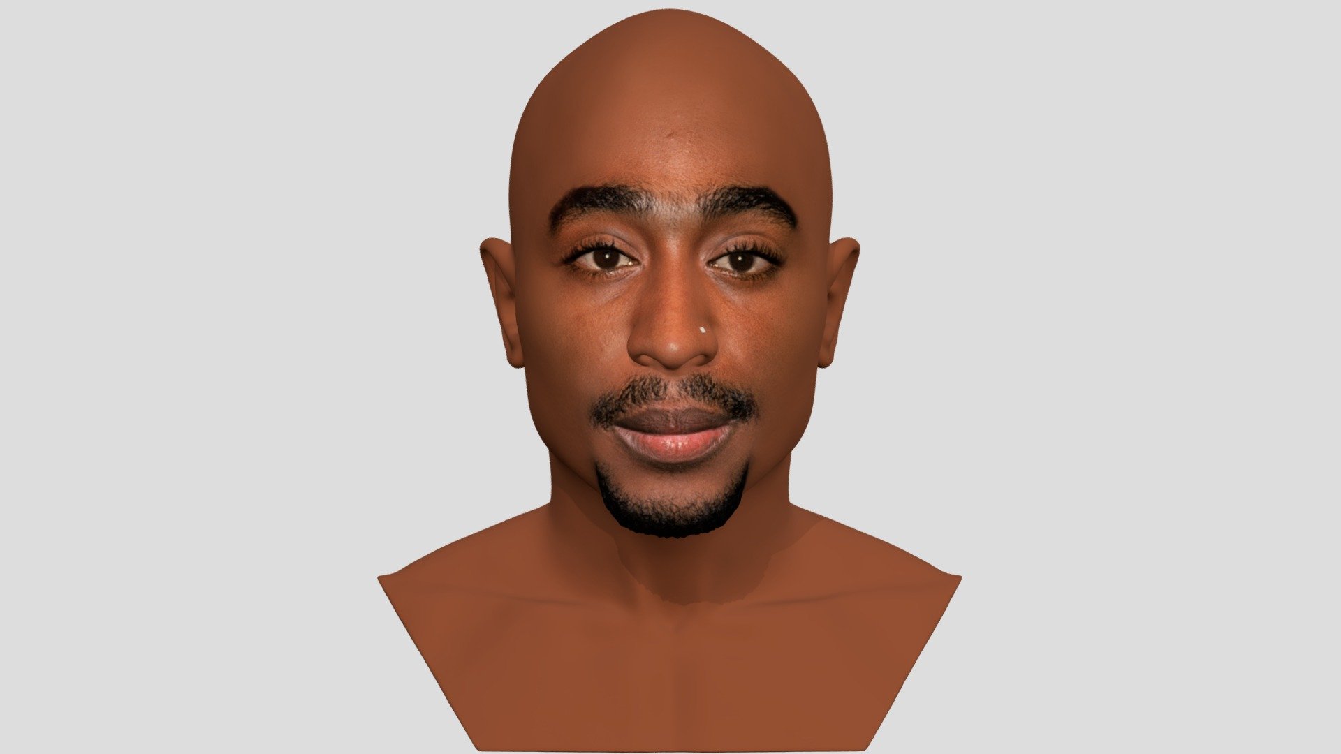 Here is Tupac Shakur bust 3D model ready for full color 3D printing. The model current size is 5 cm height, but you are free to scale it. Zip file contains obj with texture in png. The model was created in ZBrush, Mudbox and Photoshop.

If you have any questions please don’t hesitate to contact me. I will respond you ASAP. I encourage you to check my other celebrity 3D models 3d model