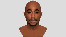 Tupac Shakur bust for full color 3D printing music, west, singer, dr, drake, 50, celebrity, dre, rap, rapper, famous, tupac, musician, kanye, snoop, dogg, cent, lamar, eminem, shakur, jay-z, kendrick, bust