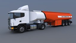 Scania & Gasoline Trailer (Low Poly) truck, land, gasoline, trailer, traffic, transport, urban, road, mercedes, scania, vehicle, car, city, street