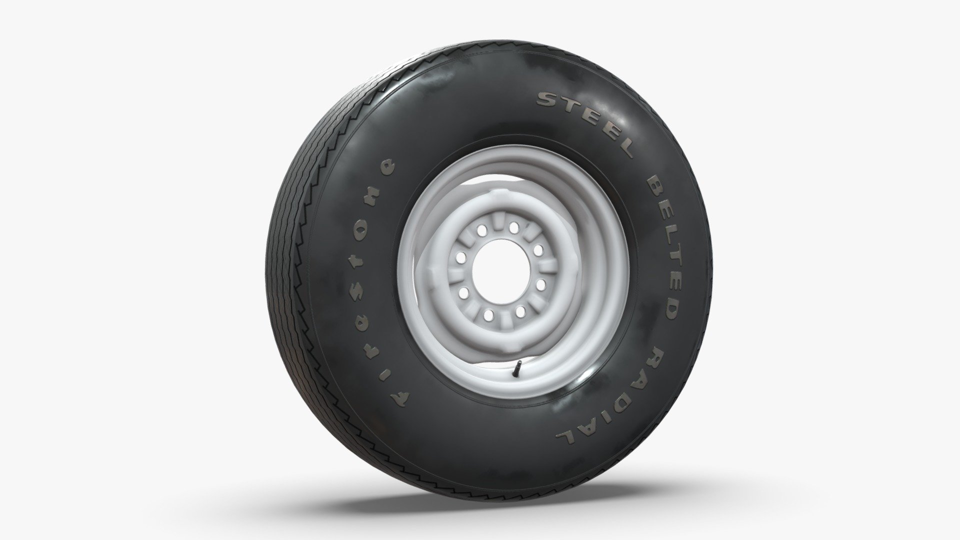 NNAVAS 3D store.

3D model of a wheel and tire set for a vintage pickup truck.

The model is fully textured and was created with 3DS Max 2016 using the open subdivision modifier which has been left in the stack.

The model has 3.922 polygons with subdivision level at 0 and 15.672 at level 1.

FBX, OBJ and 3DS files have been included in separated HI and LO subdivision versions.

Renderer: V Ray.

MATERIALS AND TEXTURES:

All materials and textures are included and mapped in all files, settings might have to be adjusted depending on the software you are using. 

JPG textures have 2048 x 2048 resolution 3d model