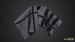 Gray Checkered Shawl style, fashion, stylish, ar, gray, fabric, casual, knit, shawl, checkered, photogrammetry, 3dscan, casual-fashion, noai, fahsion-scan