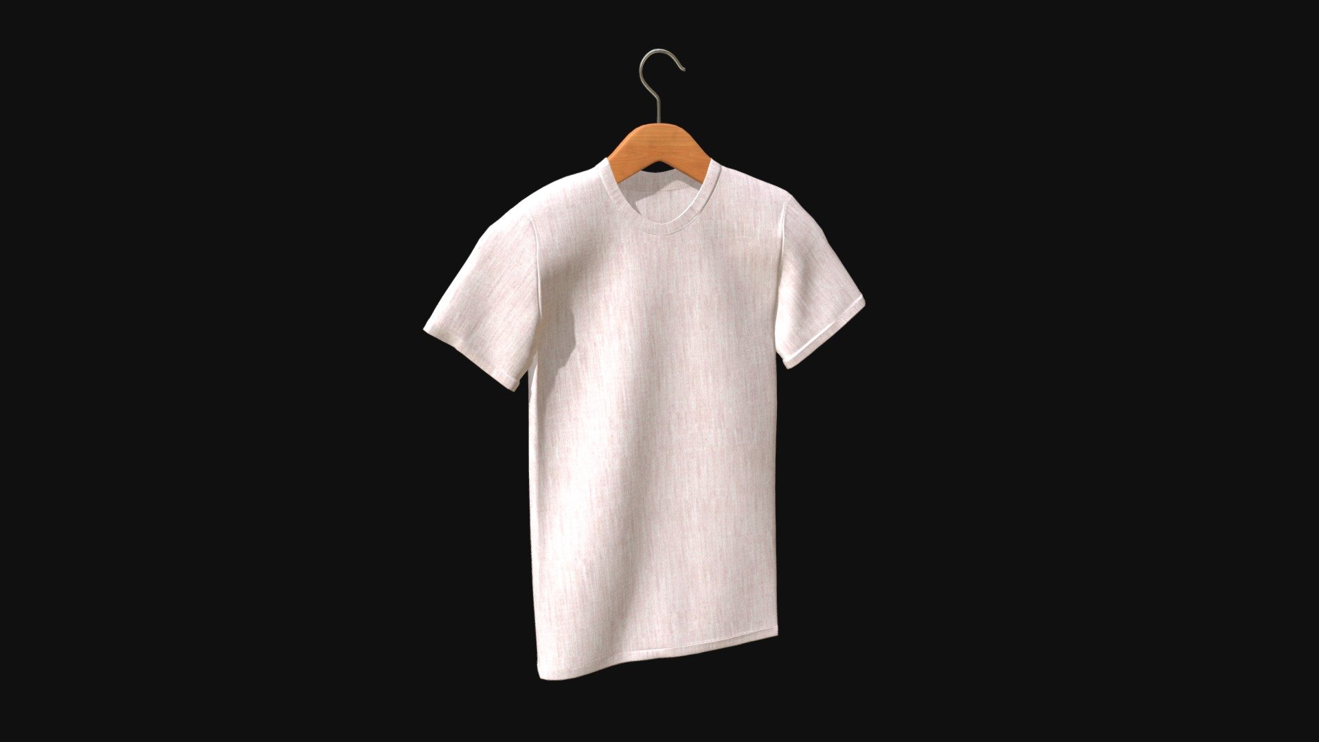 === The following description refers to the additional ZIP package provided with this model ===

T-Shirt on a coat hanger 3D Model. 2 individual objects, each one with its own non overlapping UV Layout map, Material and PBR Textures set. Production-ready 3D Model, with PBR materials, textures, non overlapping UV Layout map provided in the package.

Quads only geometries (no tris/ngons).

Formats included: FBX, OBJ; scenes: BLEND (with Cycles / Eevee PBR Materials and Textures); other: png with Alpha.

2 Objects (meshes), 2 PBR Materials, UV unwrapped (non overlapping UV Layout map provided in the package); UV-mapped Textures.

UV Layout maps and Image Textures resolutions: 2048x2048; PBR Textures made with Substance Painter.

Polygonal, QUADS ONLY (no tris/ngons); 15613 vertices, 15586 quad faces (31172 tris).

Real world dimensions; scene scale units: cm in Blender 3.3 (that is: Metric with 0.01 scale).

Uniform scale object (scale applied in Blender 3.3) 3d model