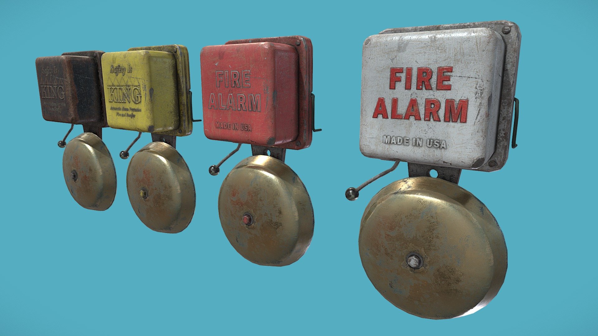 1930s wall-mounted Alarm Systems with a classic ringing bell in security / fire / burglar variations. Appropriate for banks, stores, factories and various other locations 3d model