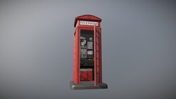 phone booth england, uk, booth, phone, 3d-model, phonebox, 3dsmax, texture, pbr, substance-painter