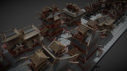 Low poly Chinese style architectural Game assets