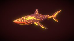 Stylized Fantasy Lava Shark shark, diffuse, lava, 3d-coat, low-poly, hand-painted, animation, stylized