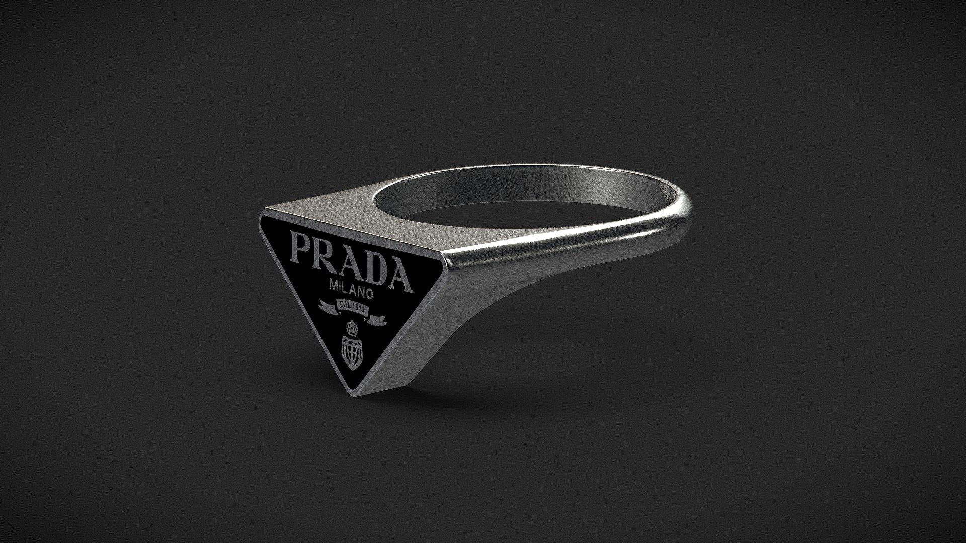 Realistic 3d model of Prada Symbole Ring Black edition desing jewelry.
Project done using Maya and Photoshop 3d model