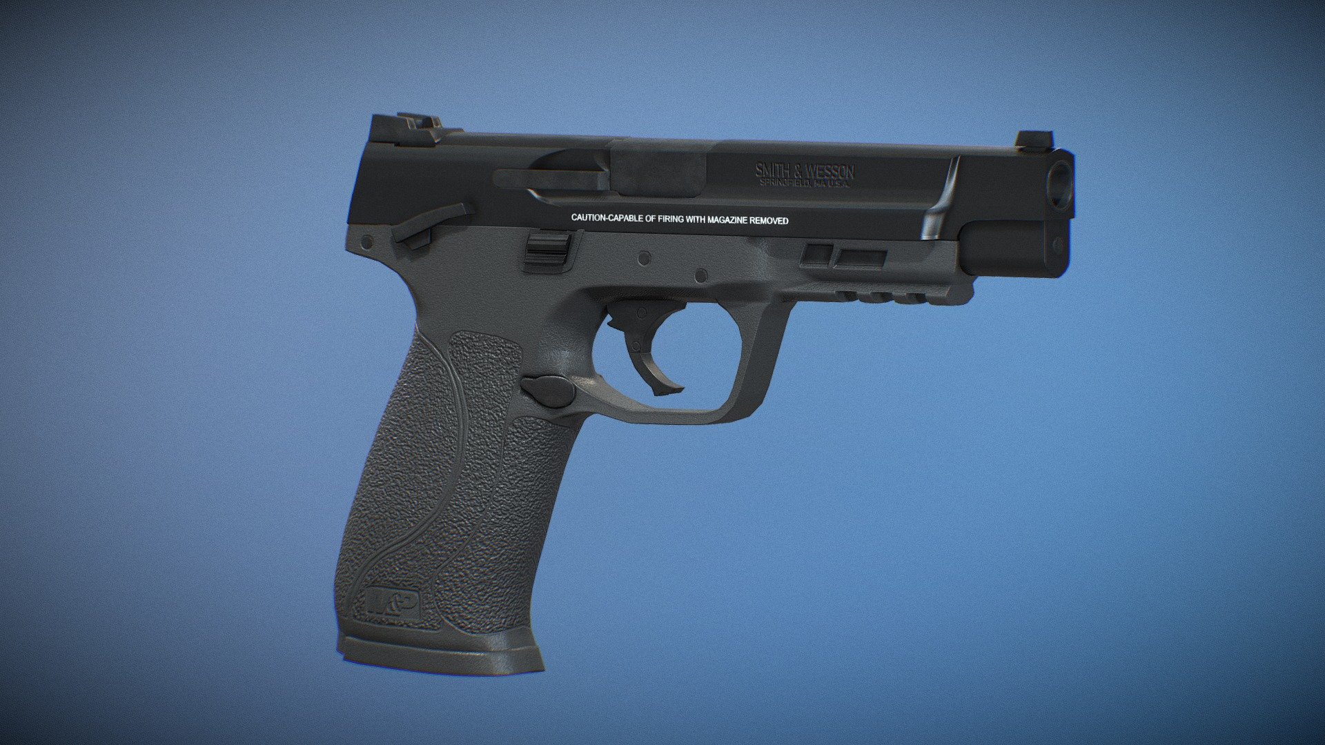 It is a 3d model of S&amp;W MP40 for using as a sidearm weapon. It is can be used as a semi-automatic and a short-recoil handheld weapon in games and many other render scenes.

This model is created in 3DsMax and textured in Substance Painter.

This model is made in real proportions.

High quality of textures are available to download.

Metal-ness workflow- Base Color, Normal, Ambient Occlusion and Roughness Textures - PNG 3d model