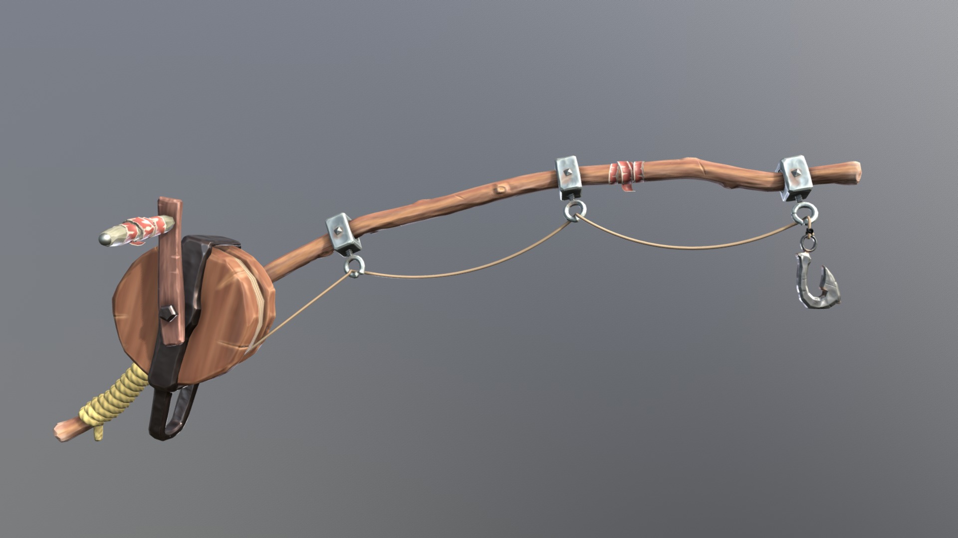 A fishing rod designed to fit right at home in the Sea of Thieves. Like many other basic props in the game, it is cobbled together from old ship parts and other salvaged materials and has seen its fair amount of wear and tear 3d model