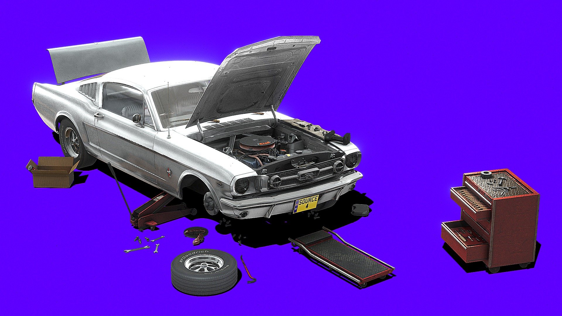 Shelby GT500 1967 Repair Scene - Shelby GT500 1967 Repair Scene - 3D model by ˢᵒᵘʳᶜᵉ ⁴ (@source4) 3d model