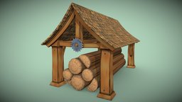 Stylized log shed sawmill PBR game ready Low-pol saw, logs, log, warehouse, medieval, architectural, shed, pavilion, barn, lumber, firewood, sawmill, otherworld, manufactory, substancepainter, substance, axe, house, stylized, workshop, factory, village, industrial, stockroom