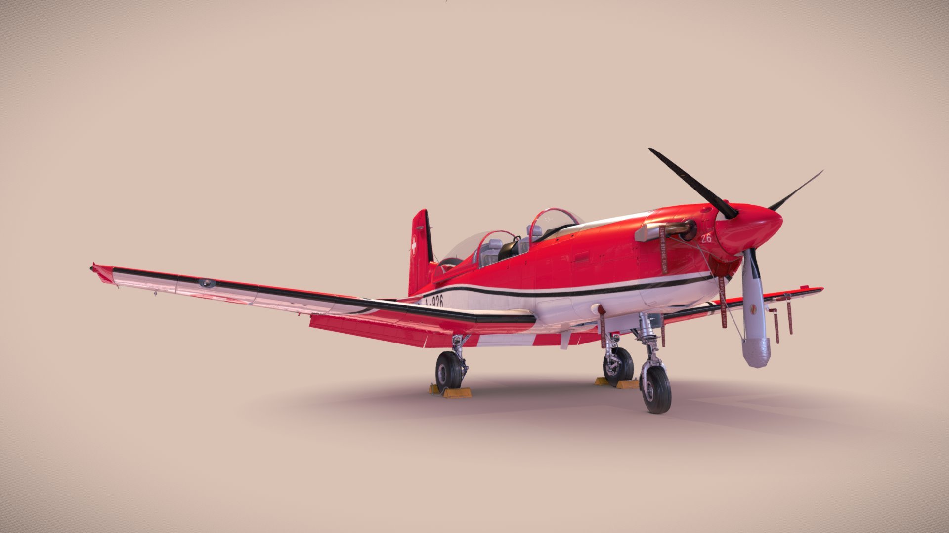 Low-poly 3D model airplane (Pilatus PC-7 Mk-I) with LODs 




Linked/Rigged (pivots apart) and animated 

Textures for PBR shader (Albedo, Specular, Gloss, AmbietOcclusion, NormalMap, Emissive, Opasity) size 4096x4096 

Сontains 6 LODs

Parking сovers

animation:
- CANOPY   (0 freme - open, 100 frame - close)
- PROP   (0-100 frame - one rotation)
- GEAR   (0 frame - down, 100 frame - up) + Shape animation for brake hoses
- GEAR_STOCK   (0 frame - max. up, 100 frame - max. down) + Shape animation for brake hoses
- GEAR_STEER   (0 frame - max. left, 100 frame - max. right)
- WHEEL    (0-100 frame - one rotation)
- AILERONS   (0 frame - max. left, 100 frame - max. right, 50 frame - neutral)
- RUDDER    (0 frame - max. left, 100 frame - max. right, 50 frame - neutral)
- ELEVATOR     (0 frame - max. dowm, 100 frame - max. up, 50 frame - neutral)
- FLAPS   (0 frame - up, 100 frame - max. down)

If you have questions about my models or need any kind of help, feel free to contact me and i'll do my best to help you 3d model