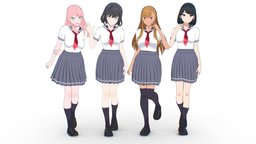 Female Anime Student 3D Collection school, cute, b3d, slender, girls, collection, woman, package, animegirl, japonese, rigged-character, character, girl, asset, game, 3d, blender, lowpoly, model, gameasset, anime, rigged, 3dmodeling