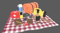 Low Poly Camping Set camping, retro, 80s, 90s, wilderness, lowpoly, low, poly